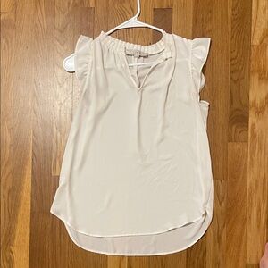 LOFT Women's Elegant Cream Blouse with Ruffle Sleeves